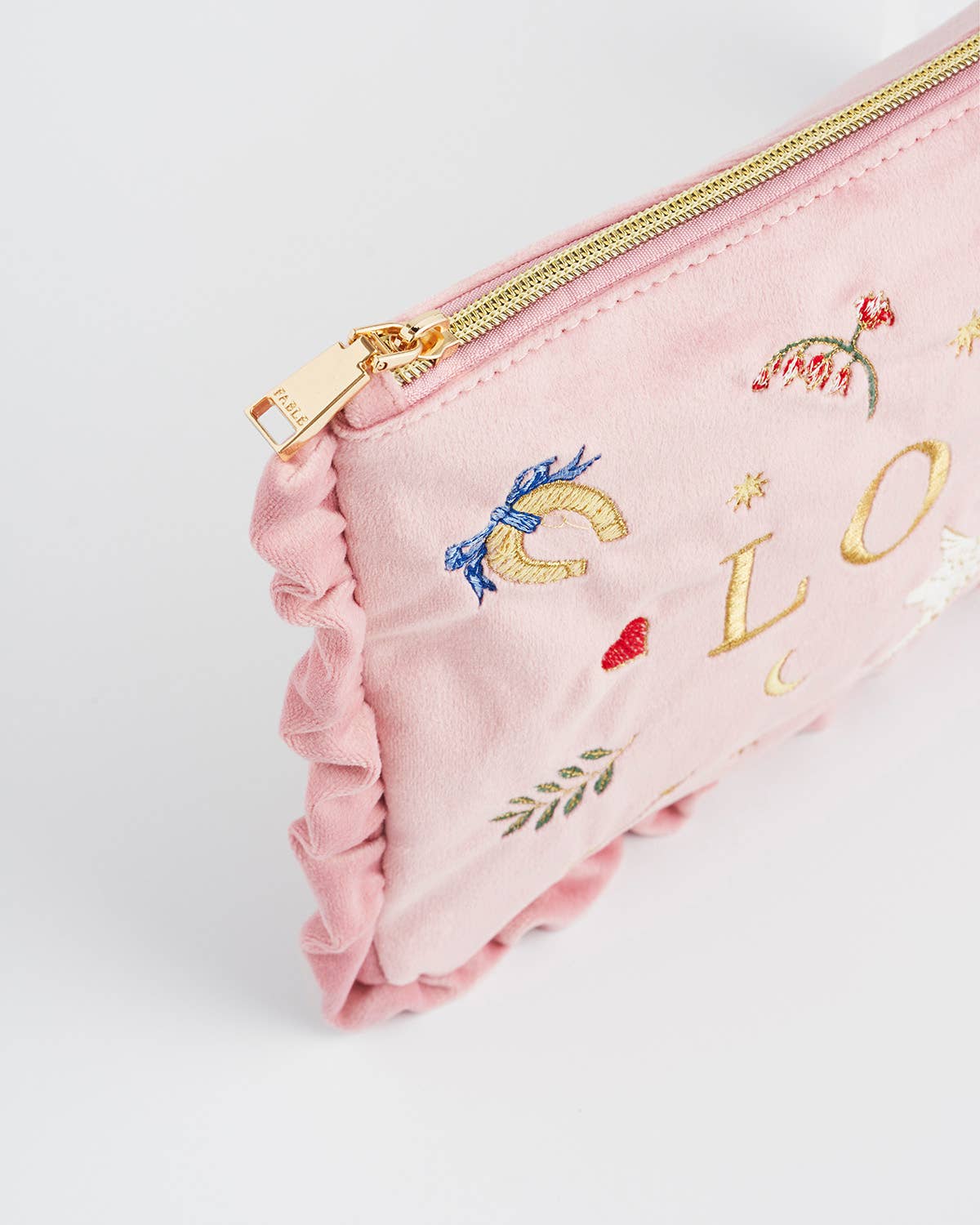 Love Scatter Pink Velvet Embroidered Pouch