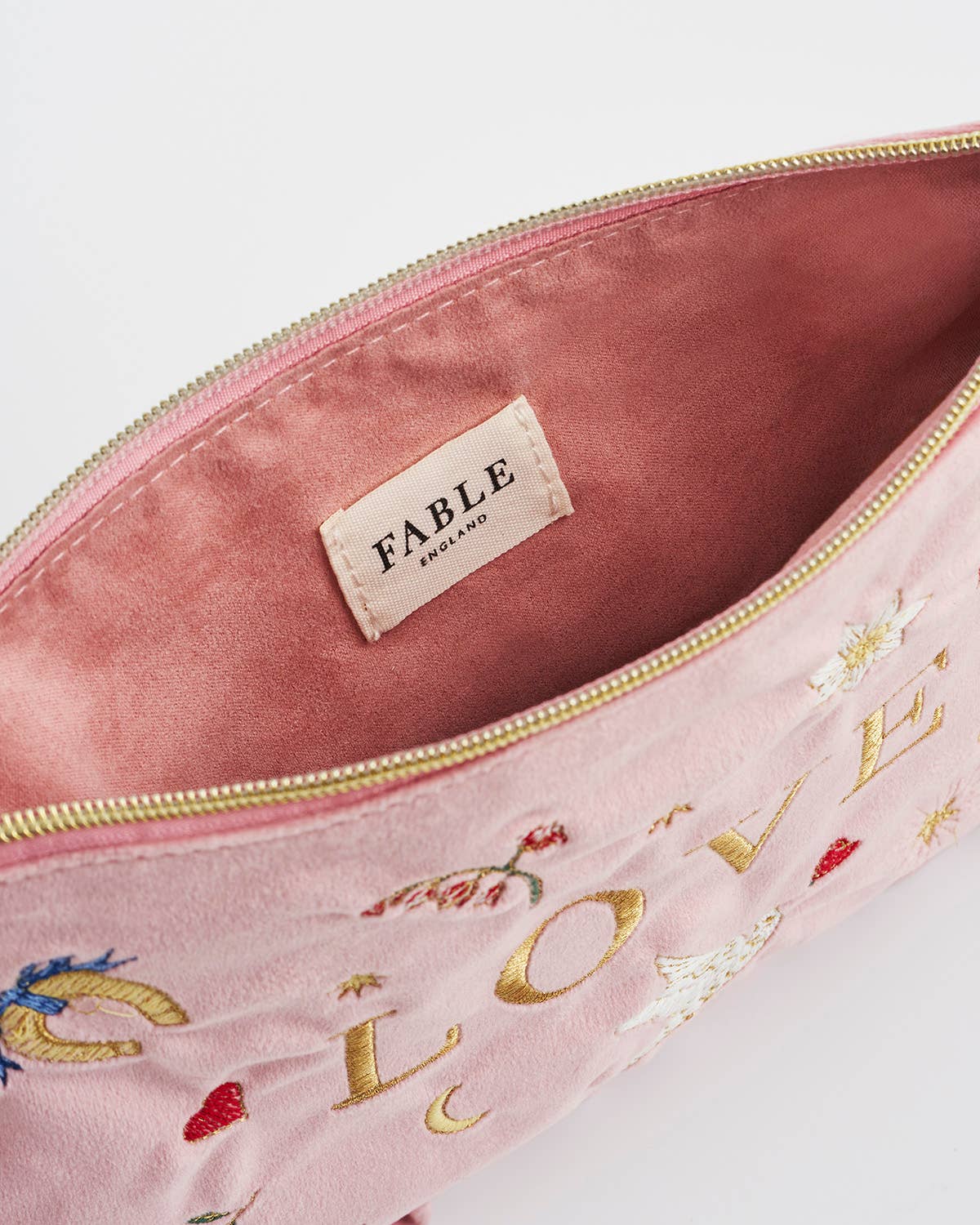 Love Scatter Pink Velvet Embroidered Pouch
