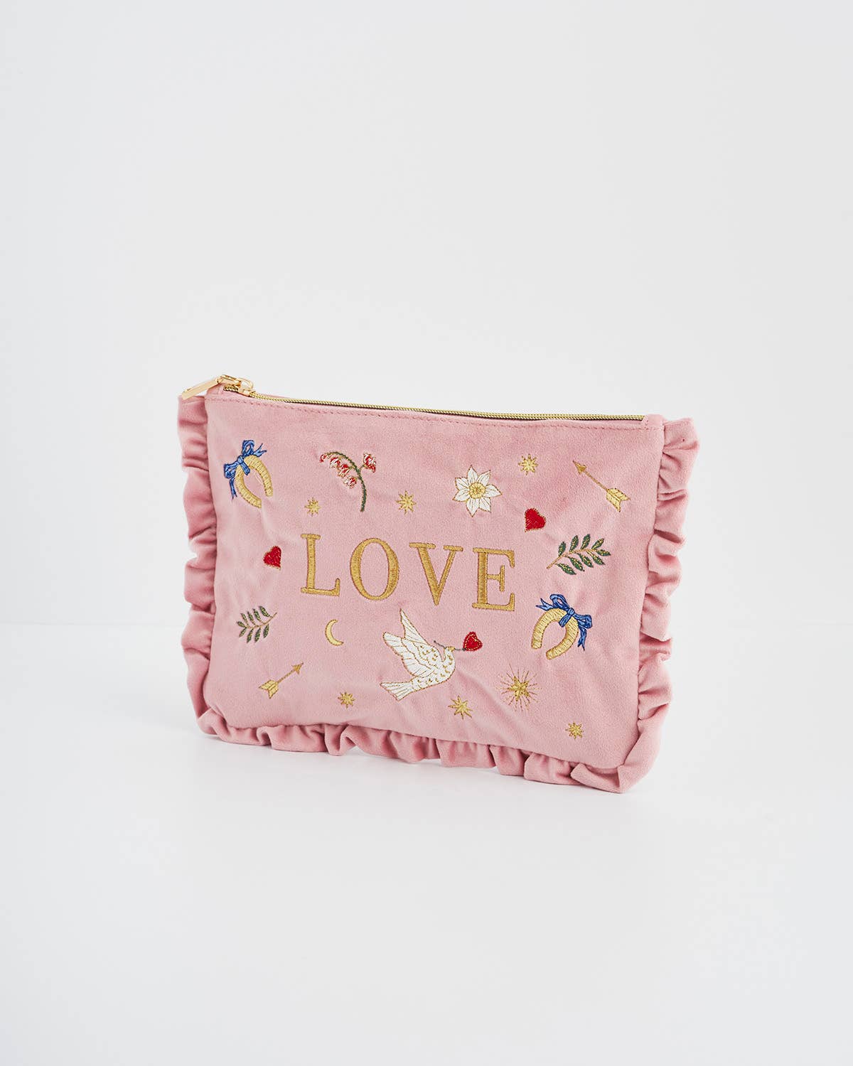 Love Scatter Pink Velvet Embroidered Pouch