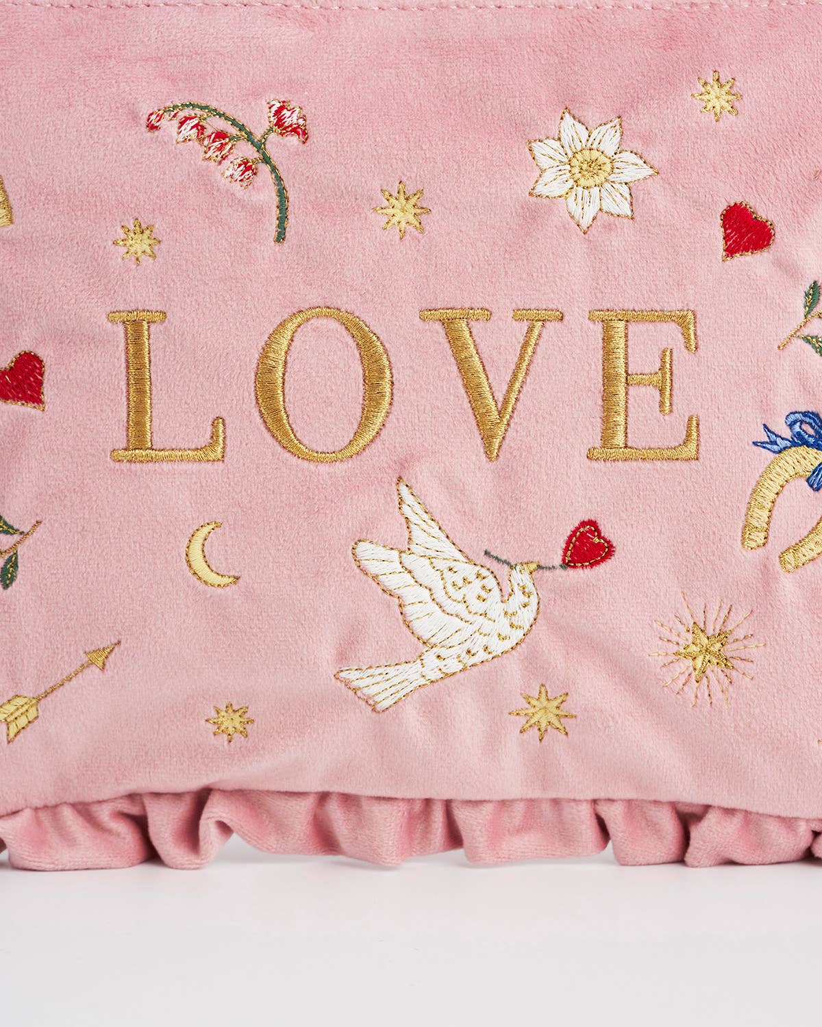 Love Scatter Pink Velvet Embroidered Pouch