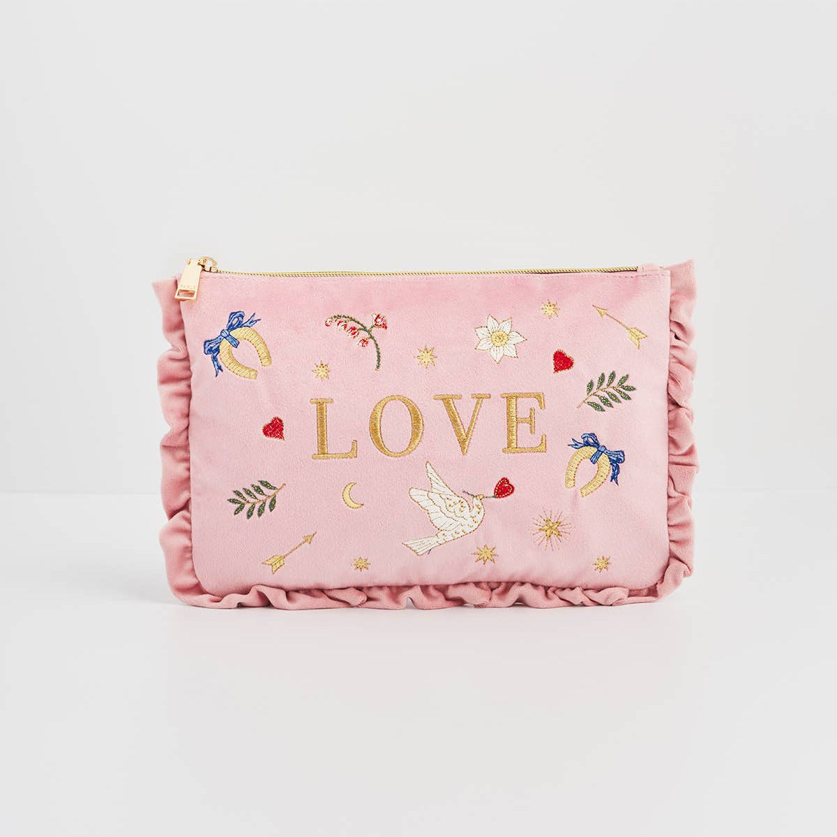 Love Scatter Pink Velvet Embroidered Pouch