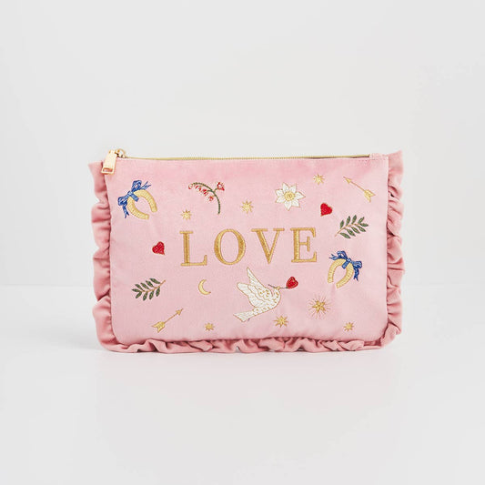 Love Scatter Pink Velvet Embroidered Pouch